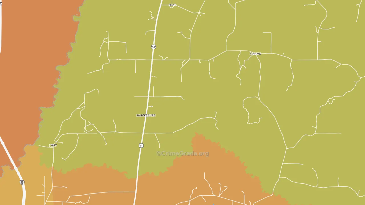Sharpsburg, MS Map of Theft Rates