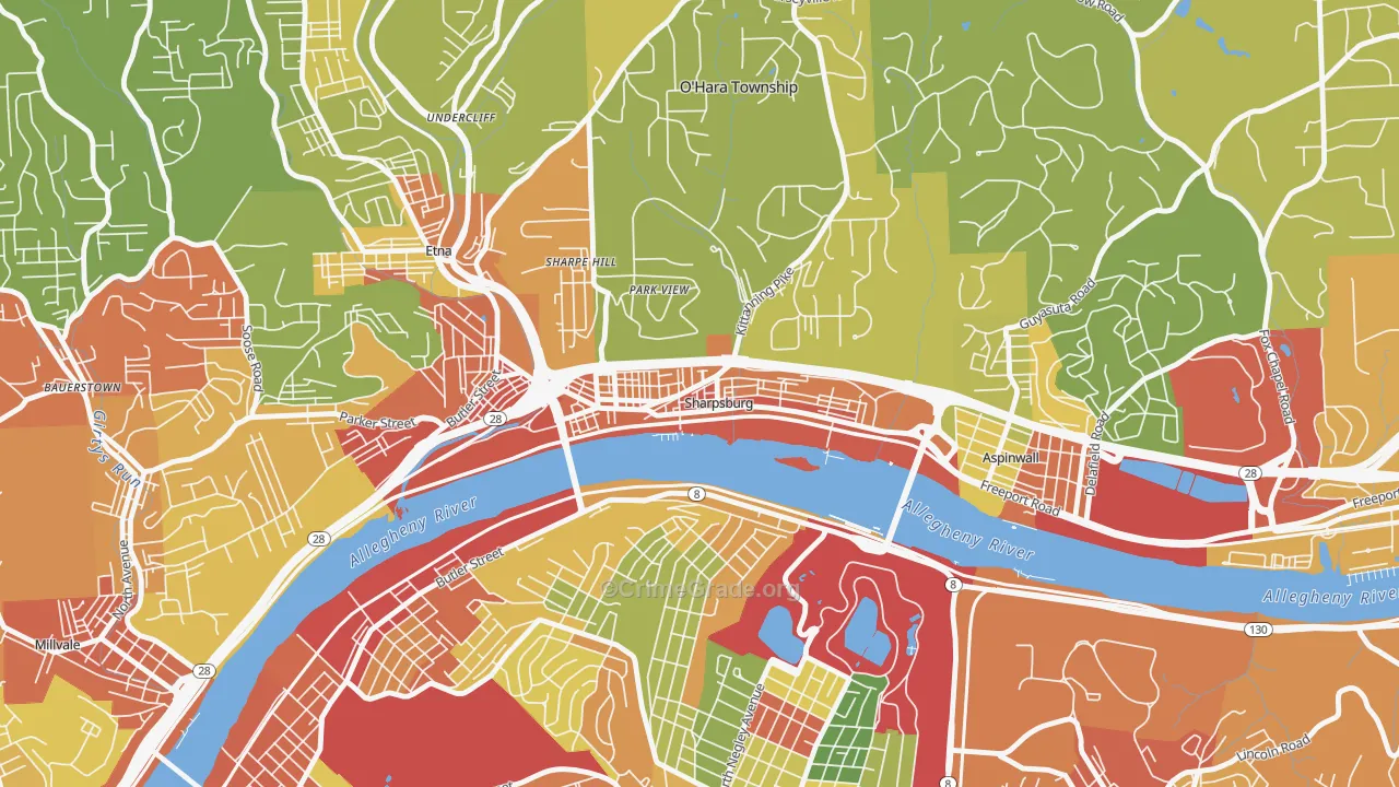 Sharpsburg, PA Map of Theft Rates