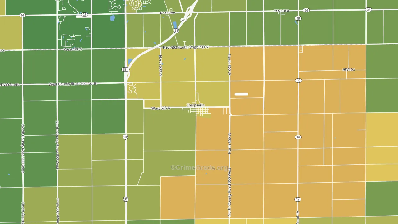Sharpsville, IN Map of Theft Rates