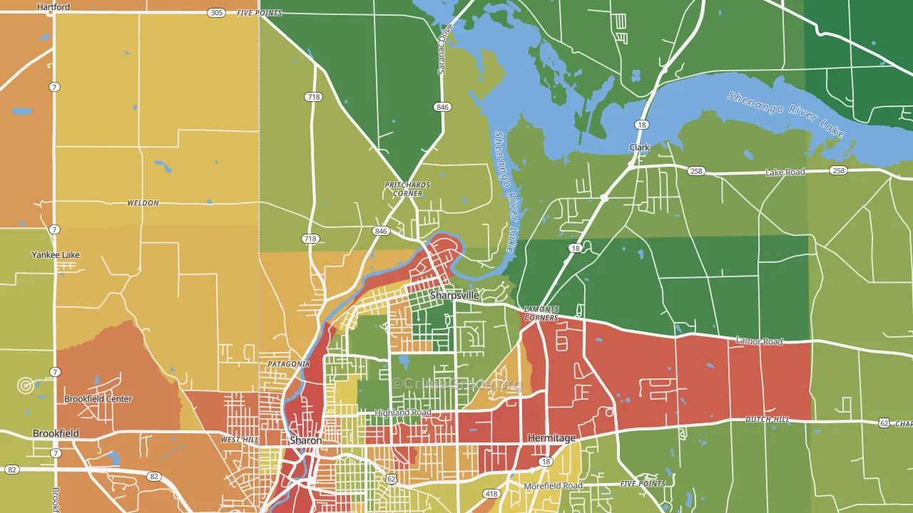 Sharpsville, PA Map of Theft Rates