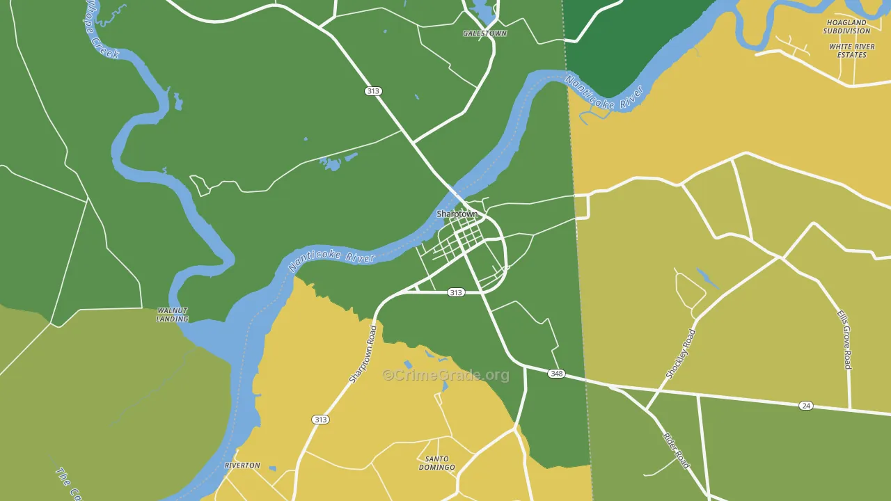 Sharptown, MD Map of Theft Rates