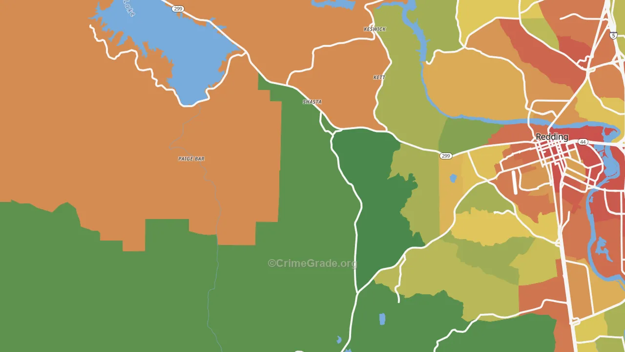 Shasta, CA Map of Theft Rates