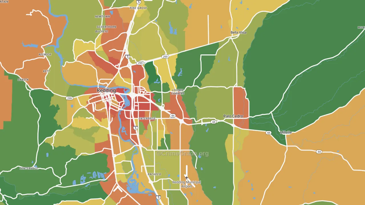 Shasta County, CA Map of Theft Rates