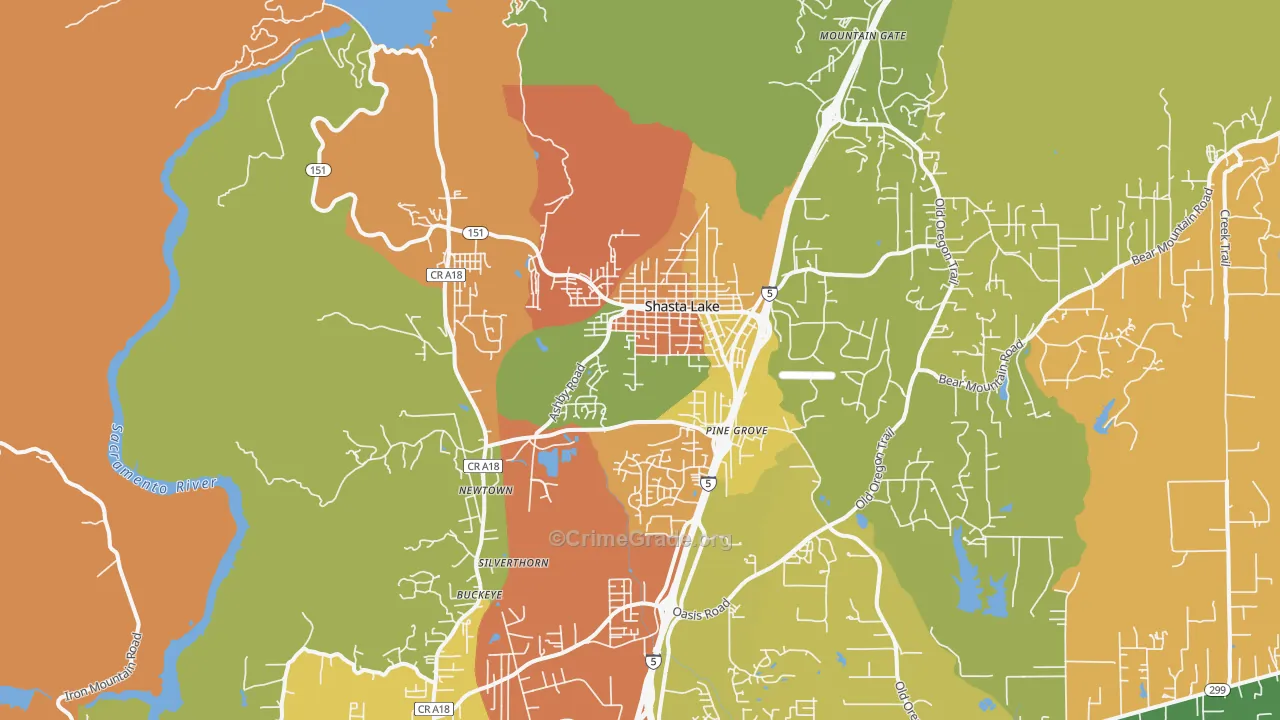 Shasta Lake, CA Map of Theft Rates