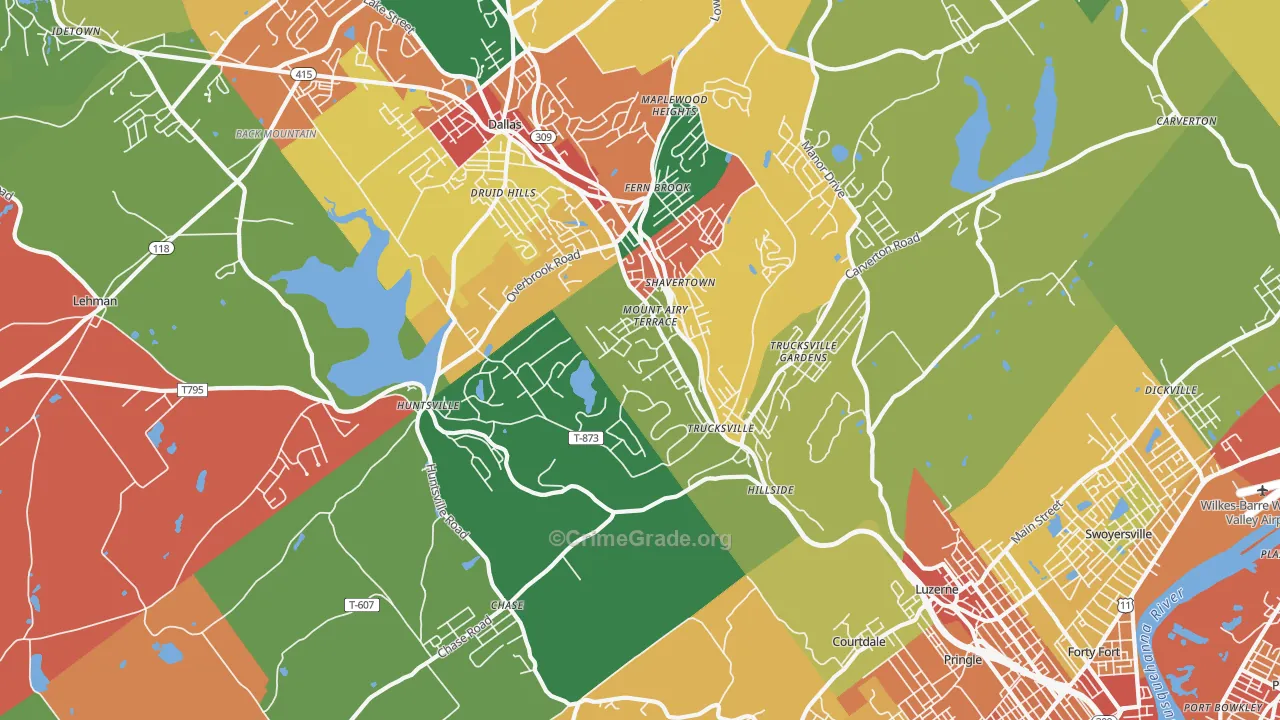Shavertown, PA Map of Theft Rates