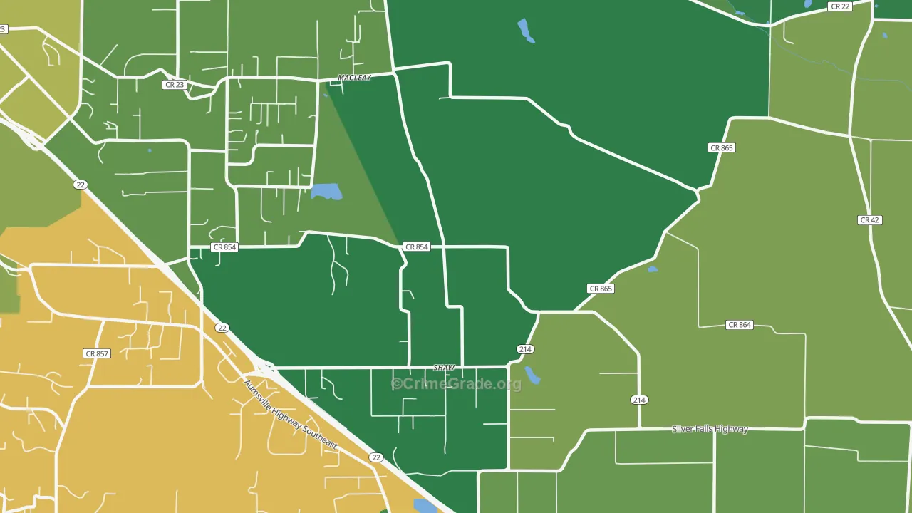 Shaw, OR Map of Theft Rates