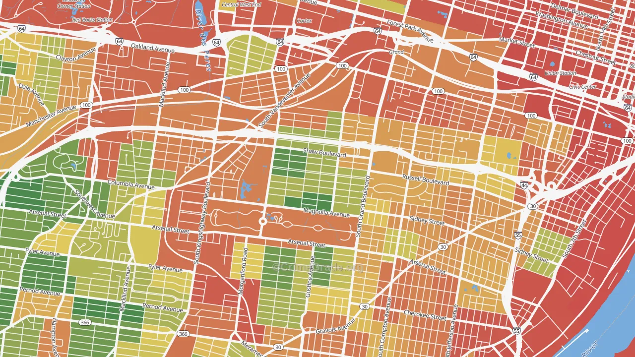 Shaw, St. Louis, MO Map of Theft Rates