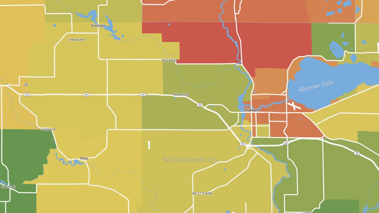 Shawano County, WI Map of Theft Rates