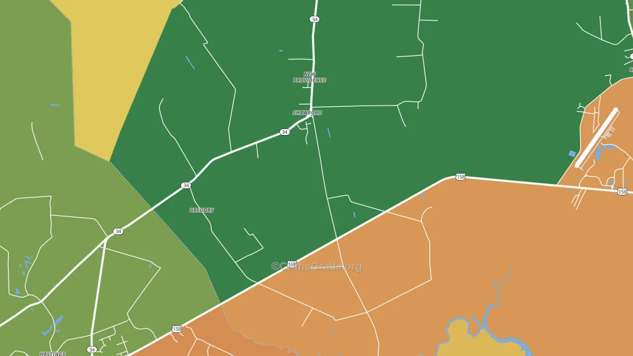Shawboro, NC Map of Theft Rates