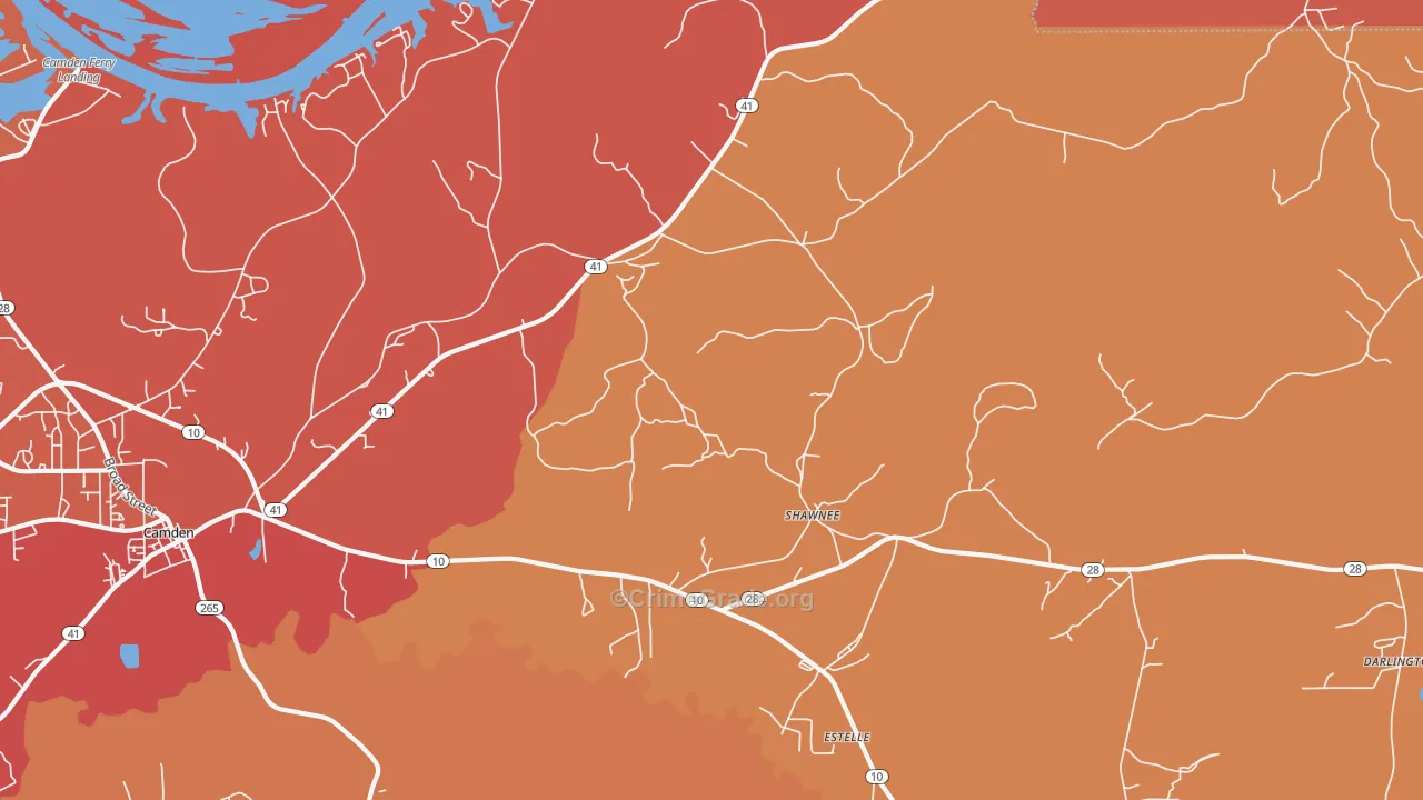 Shawnee, AL Map of Theft Rates