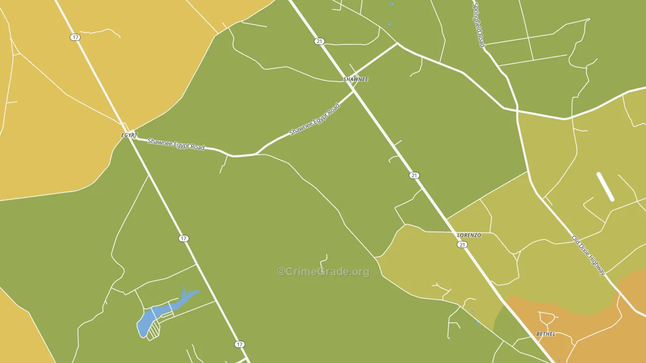 Shawnee, GA Map of Theft Rates