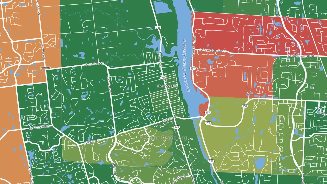 Shawnee Hills, OH Map of Theft Rates