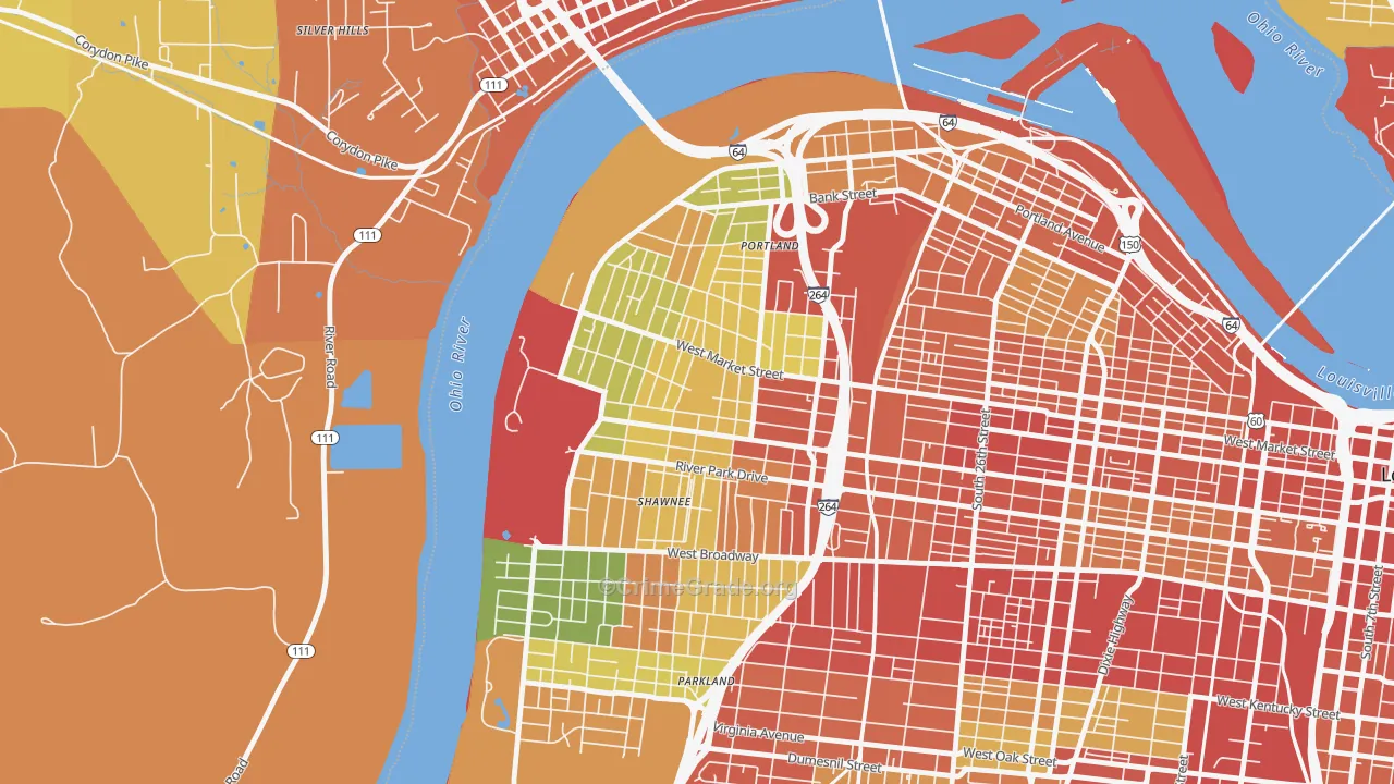 Shawnee, Louisville, KY Map of Theft Rates