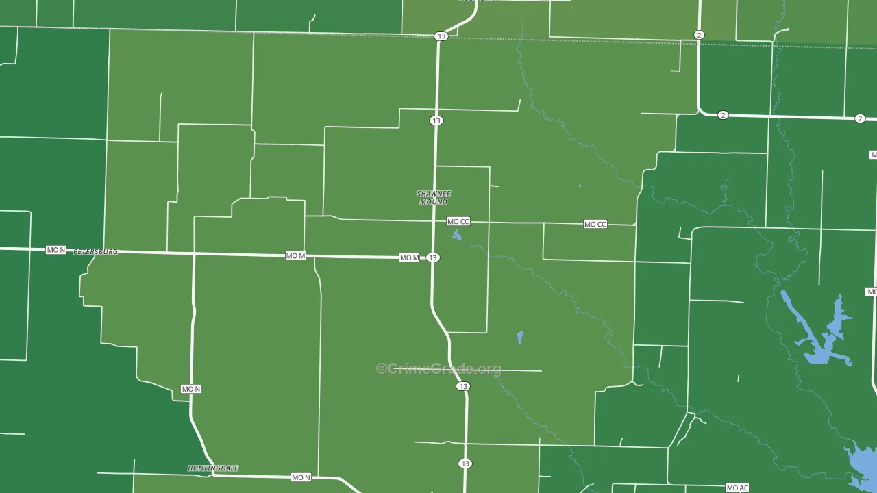 Shawnee Mound, MO Map of Theft Rates