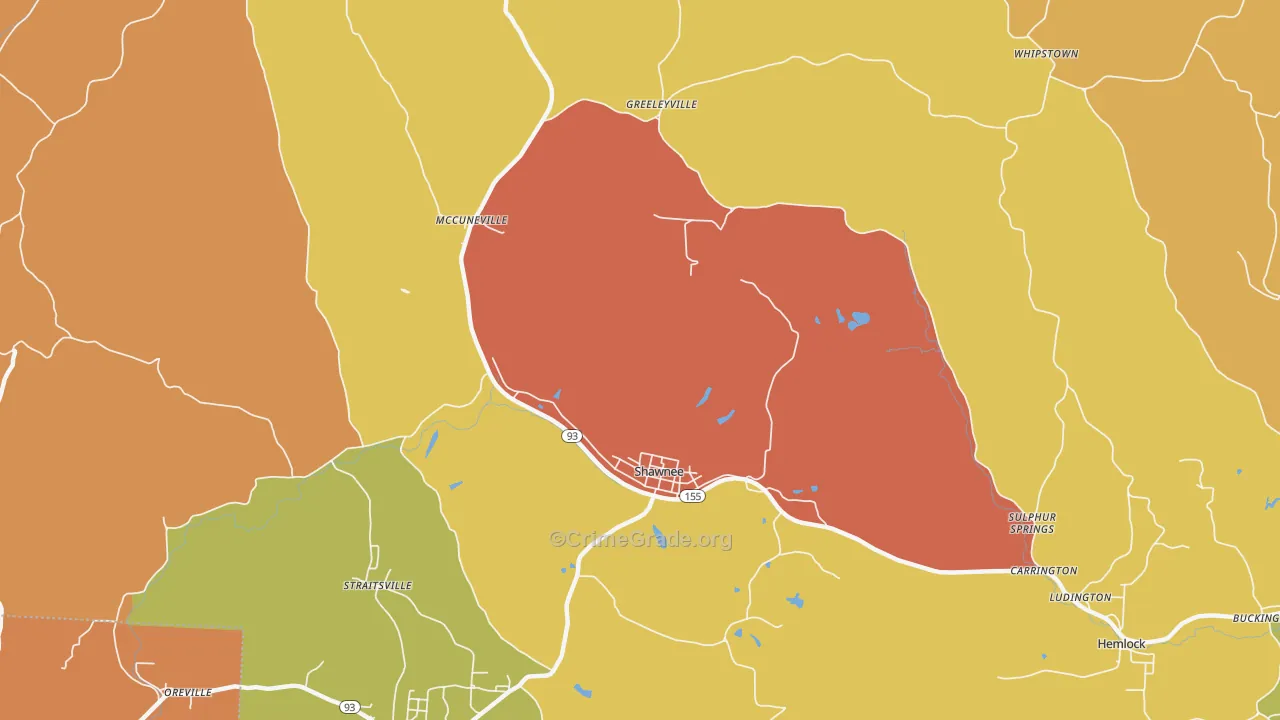Shawnee, OH Map of Theft Rates