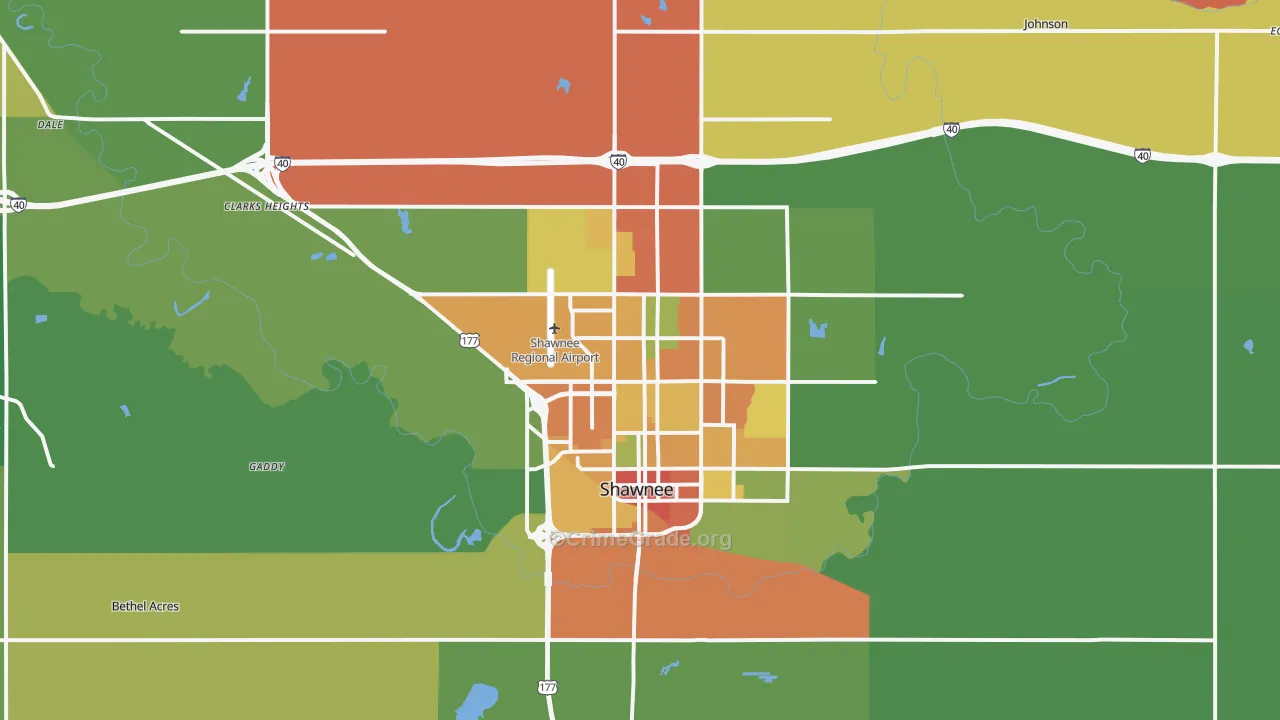 Shawnee, OK Map of Theft Rates