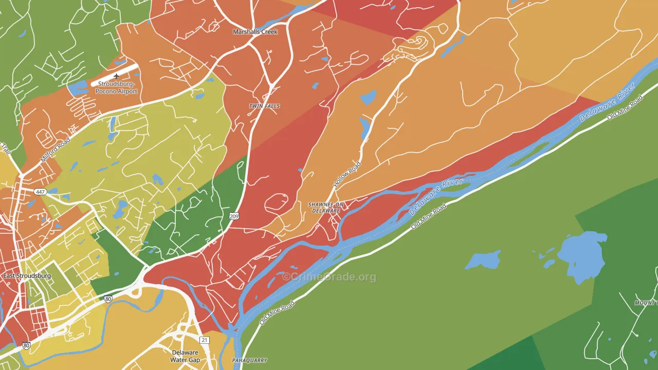 Shawnee On Delaware, PA Map of Theft Rates
