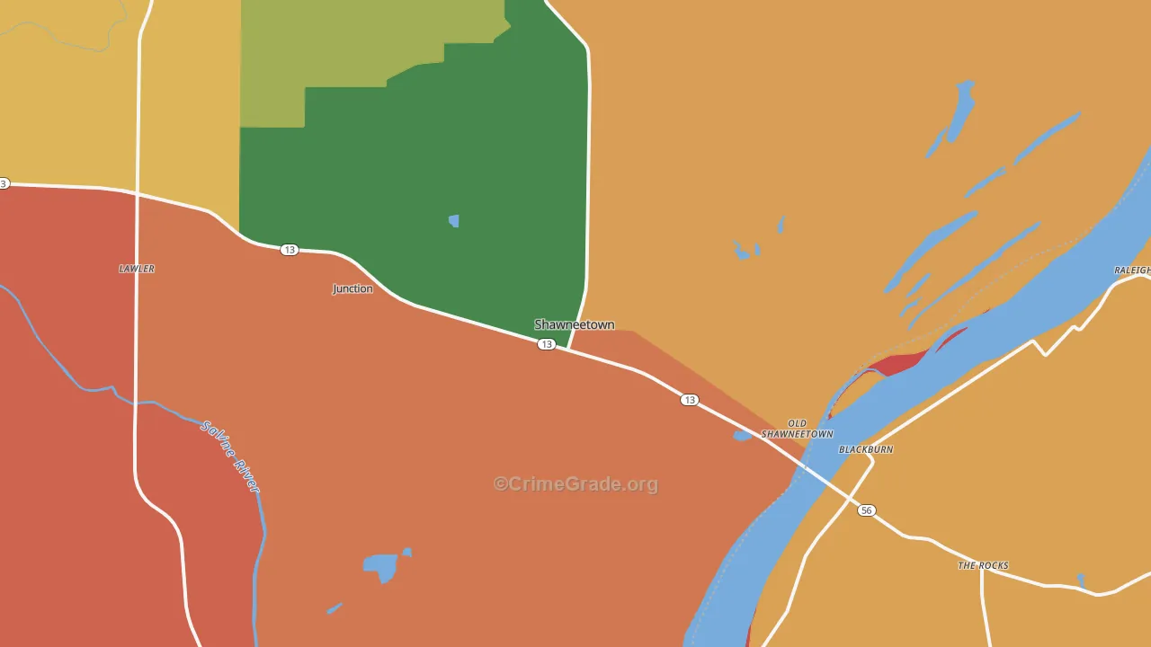 Shawneetown, IL Map of Theft Rates
