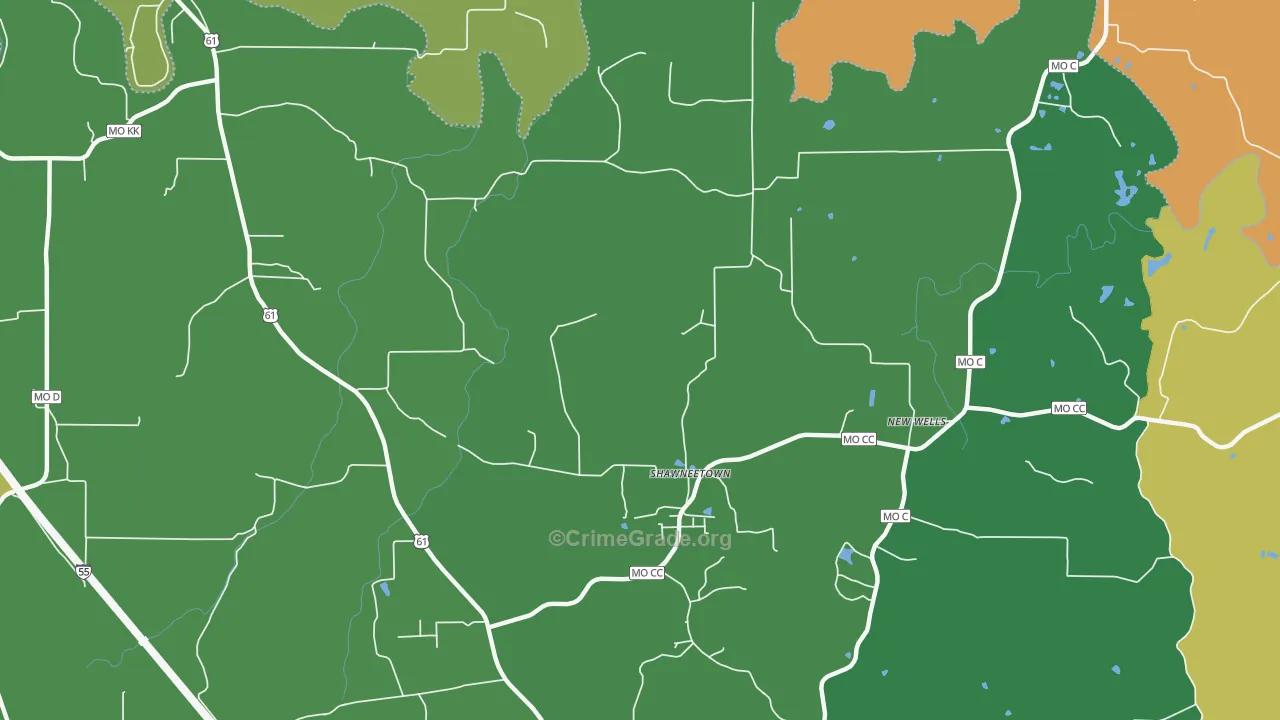 Shawneetown, MO Map of Theft Rates