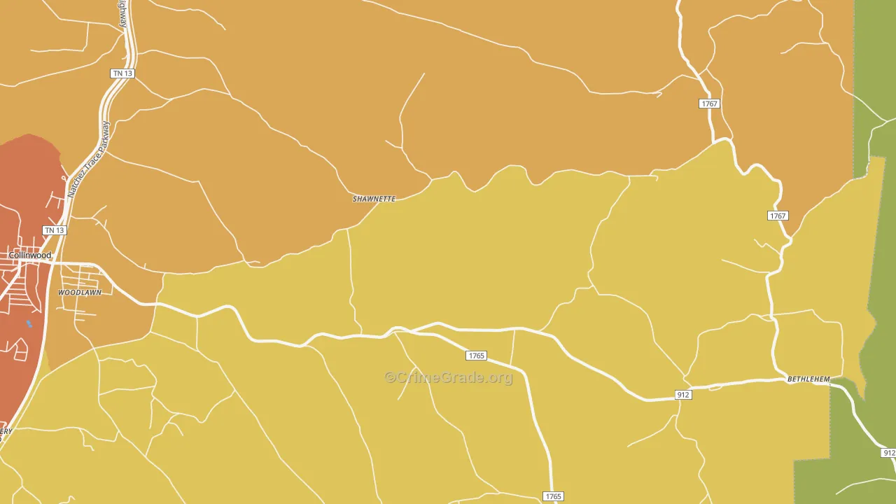 Shawnette, TN Map of Theft Rates