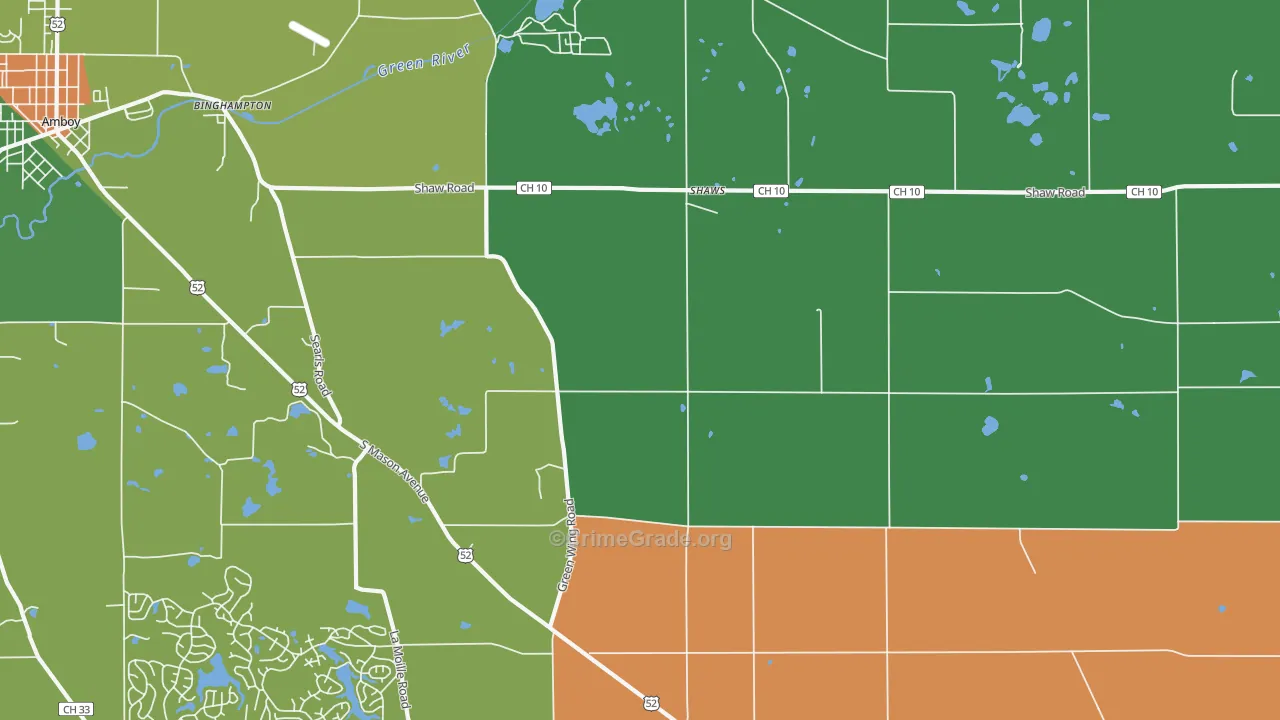 Shaws, IL Map of Theft Rates
