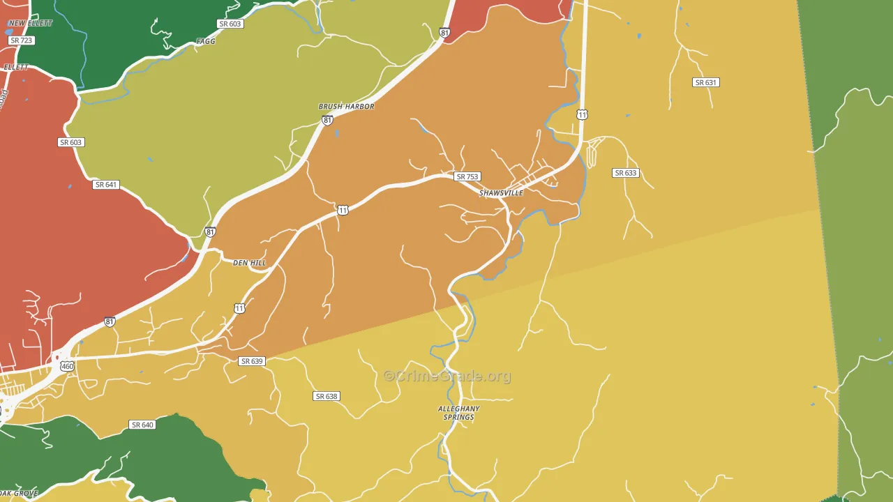 Shawsville, VA Map of Theft Rates