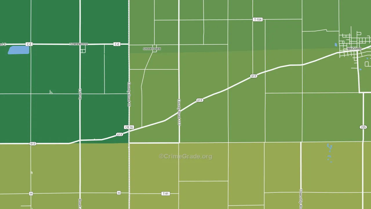 Shawtown, OH Map of Theft Rates