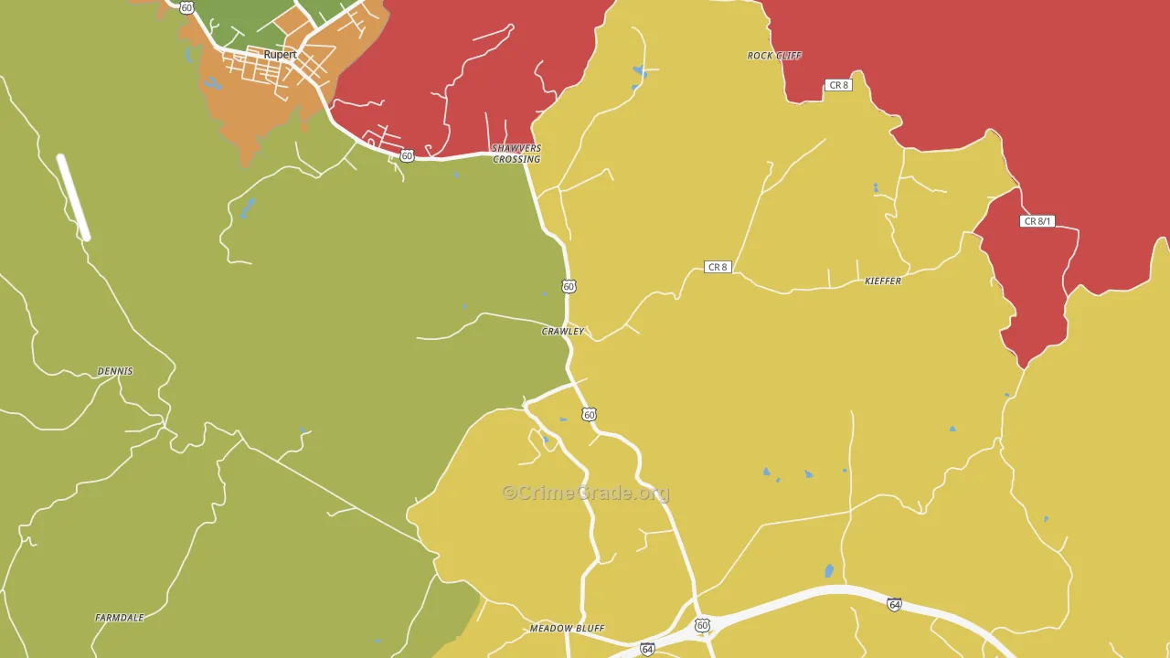 Shawvers Crossing, WV Map of Theft Rates