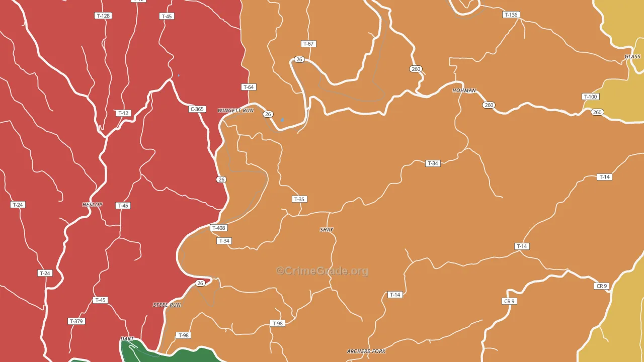 Shay, OH Map of Theft Rates