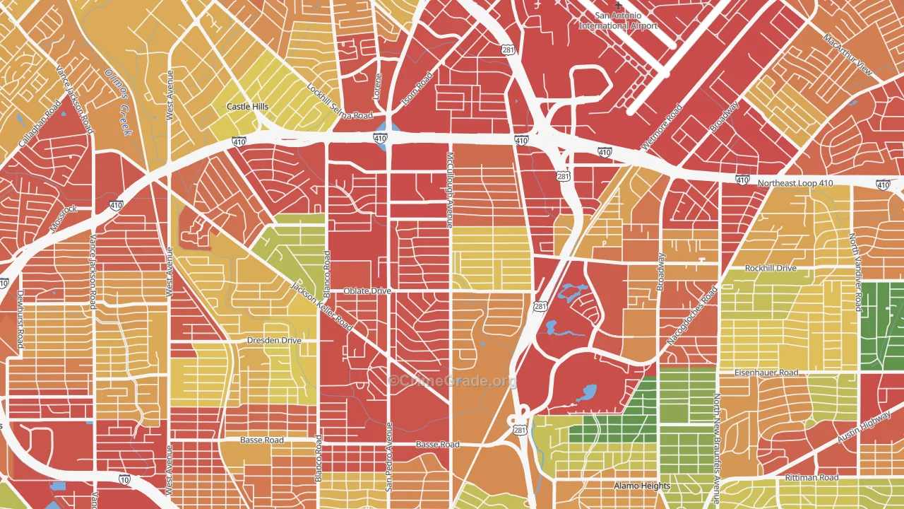 Shearer Hills-Ridgeview, San Antonio, TX Map of Theft Rates