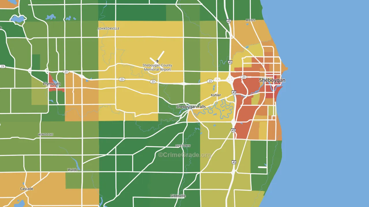 Sheboygan County, WI Map of Theft Rates