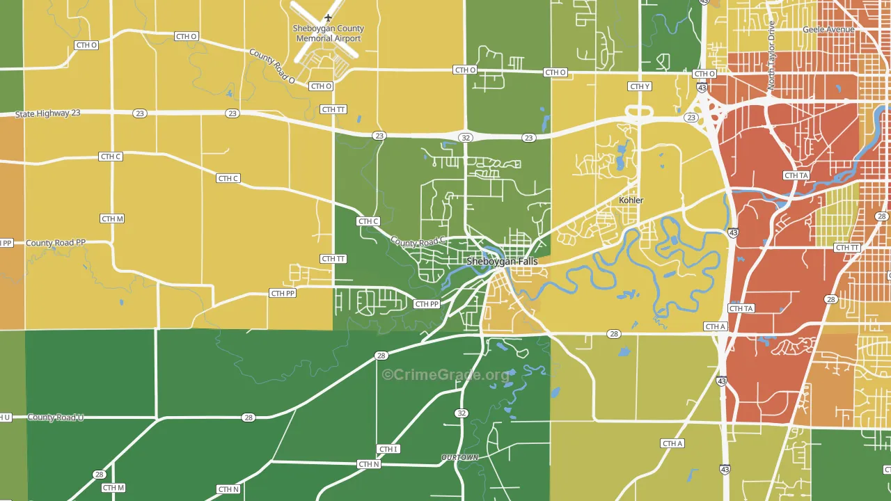 Sheboygan Falls, WI Map of Theft Rates