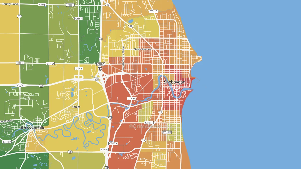 Sheboygan, WI Map of Theft Rates