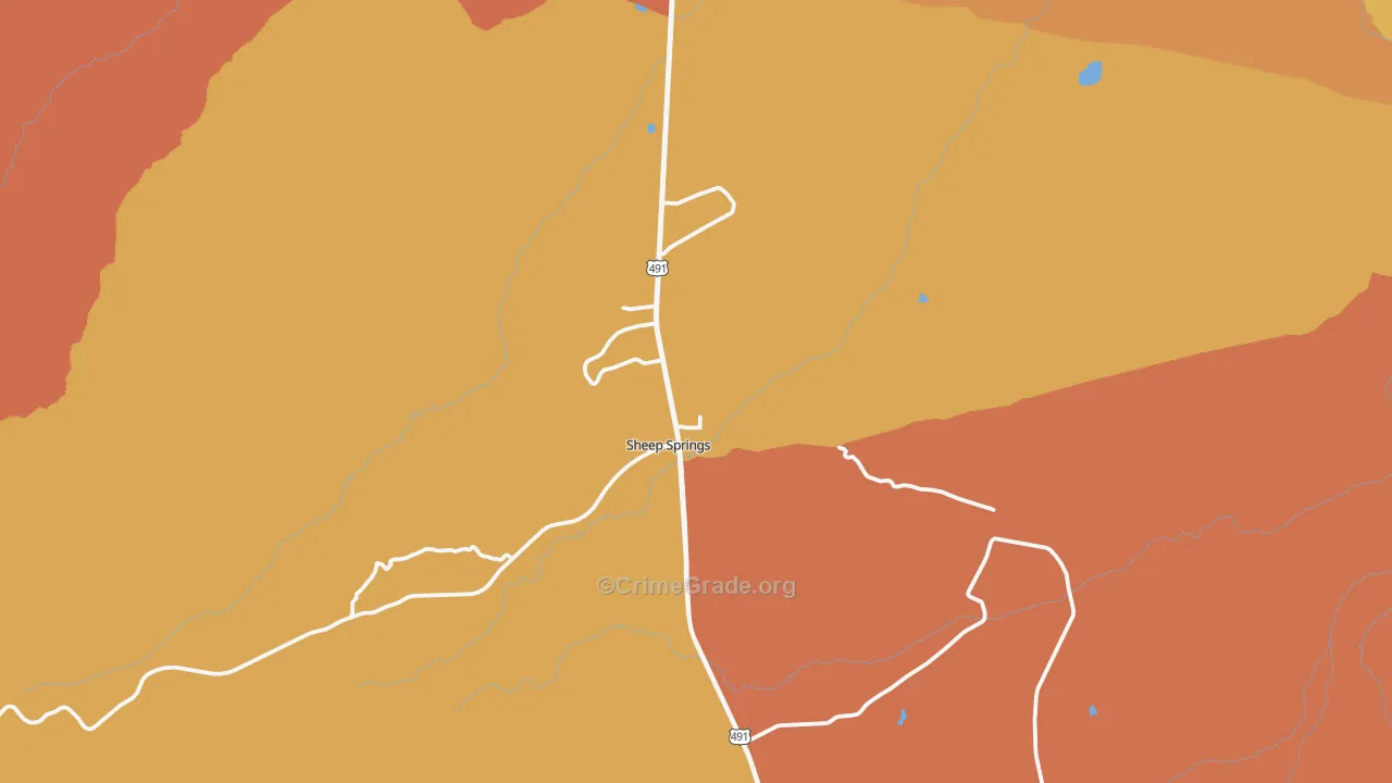 Sheep Springs, NM Map of Theft Rates