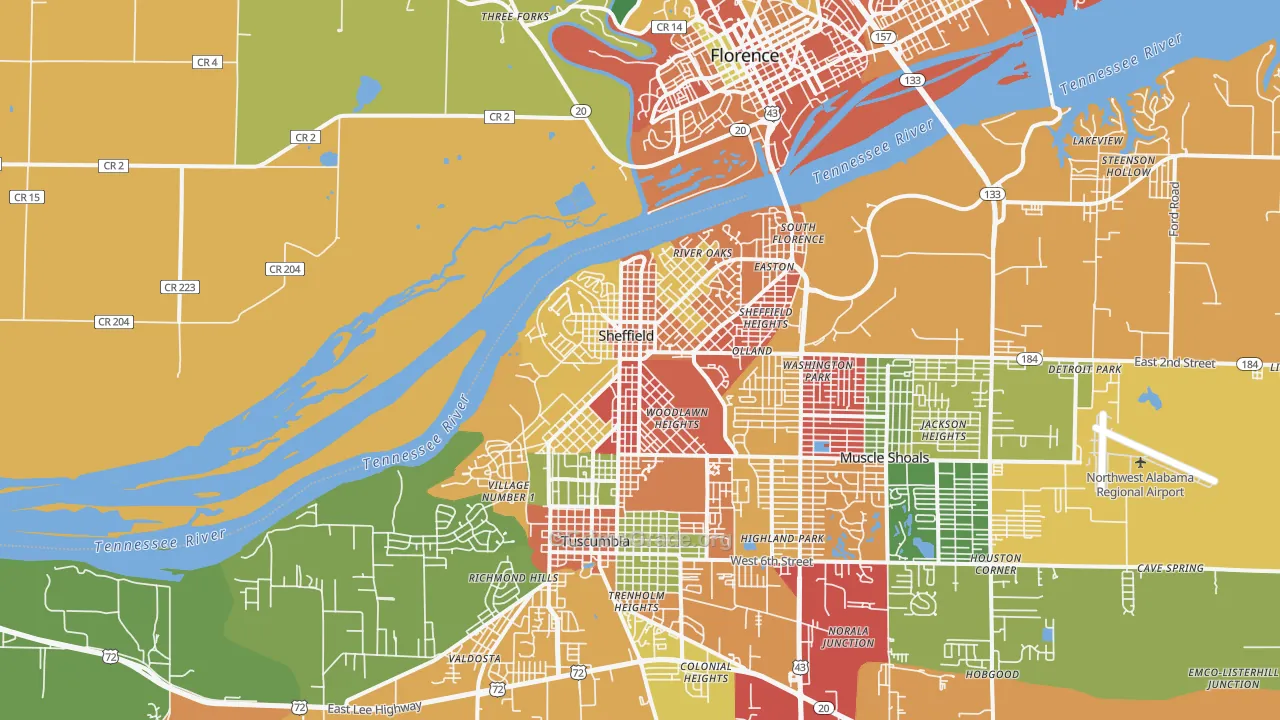 Sheffield, AL Map of Theft Rates