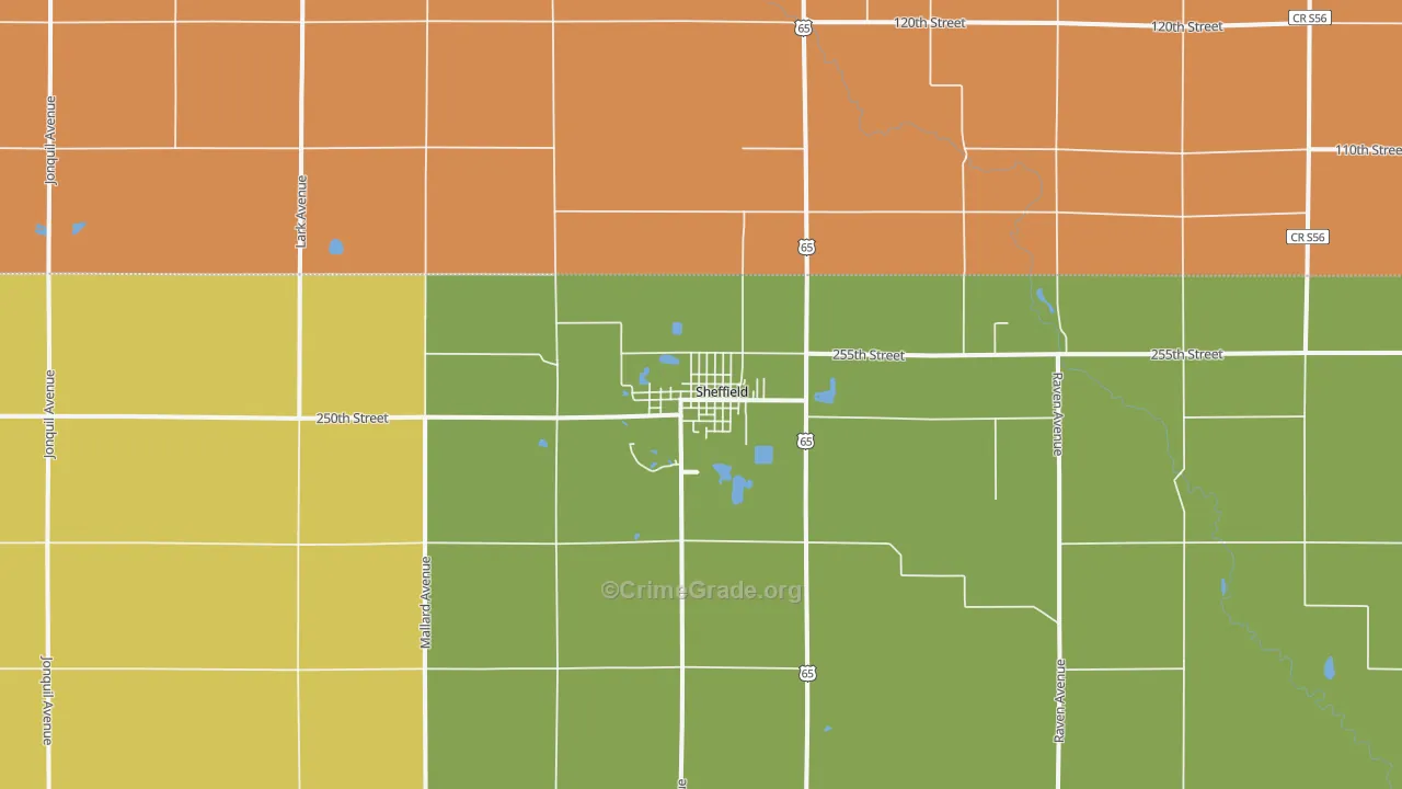 Sheffield, IA Map of Theft Rates
