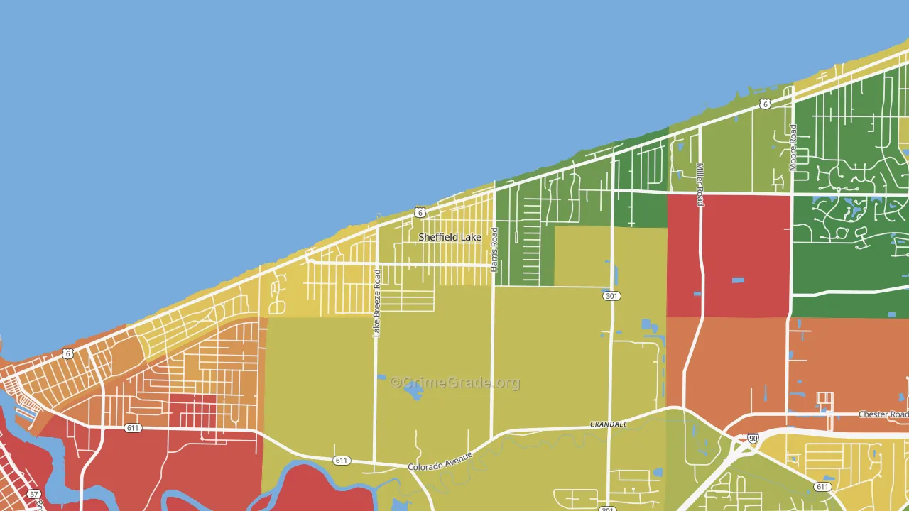Sheffield Lake, OH Map of Theft Rates