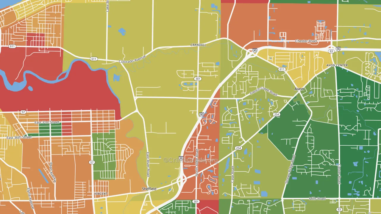 Sheffield, OH Map of Theft Rates