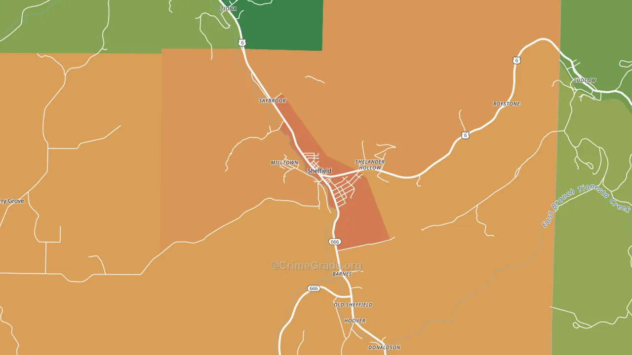 Sheffield, PA Map of Theft Rates