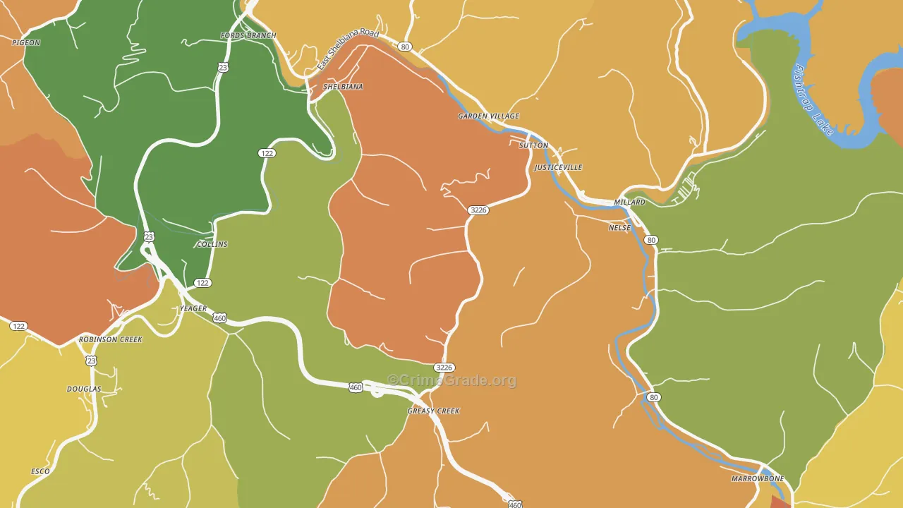 Shelbiana, KY Map of Theft Rates