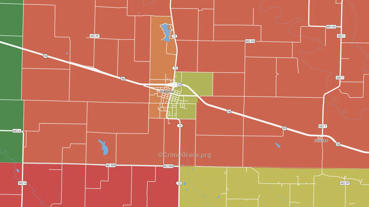 Shelbina, MO Map of Theft Rates