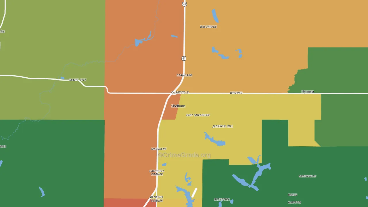 Shelburn, IN Map of Theft Rates