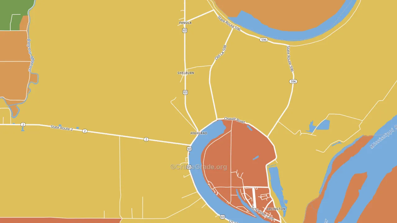 Shelburn, LA Map of Theft Rates