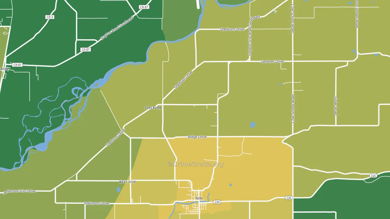 Shelburn, OR Map of Theft Rates