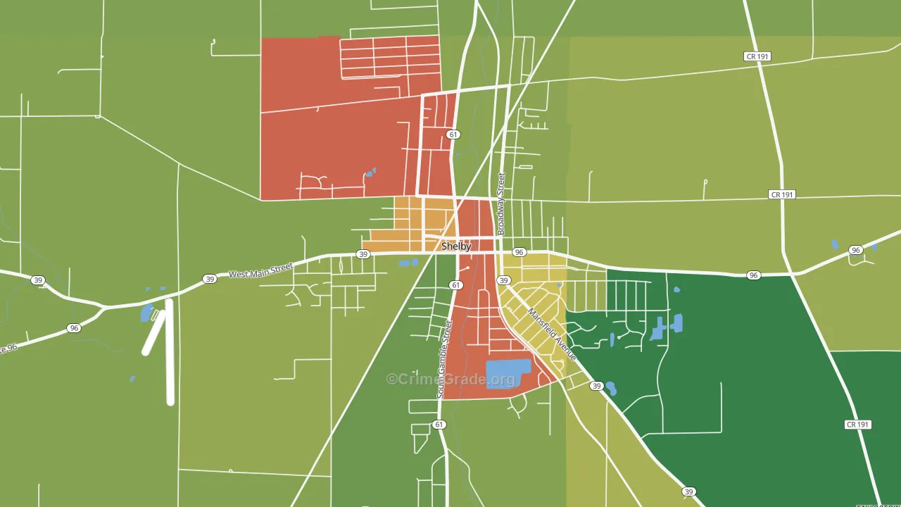 Shelby Center Historic District, Shelby, OH Map of Theft Rates