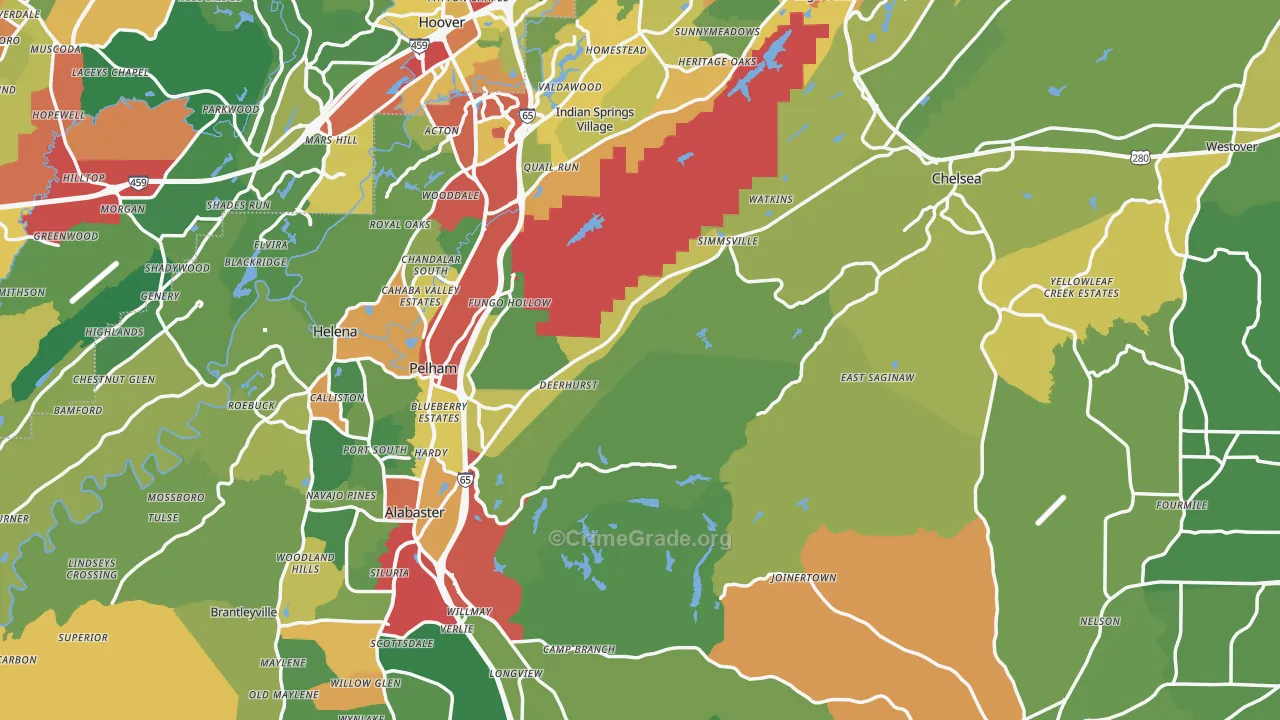 Shelby County, AL Map of Theft Rates