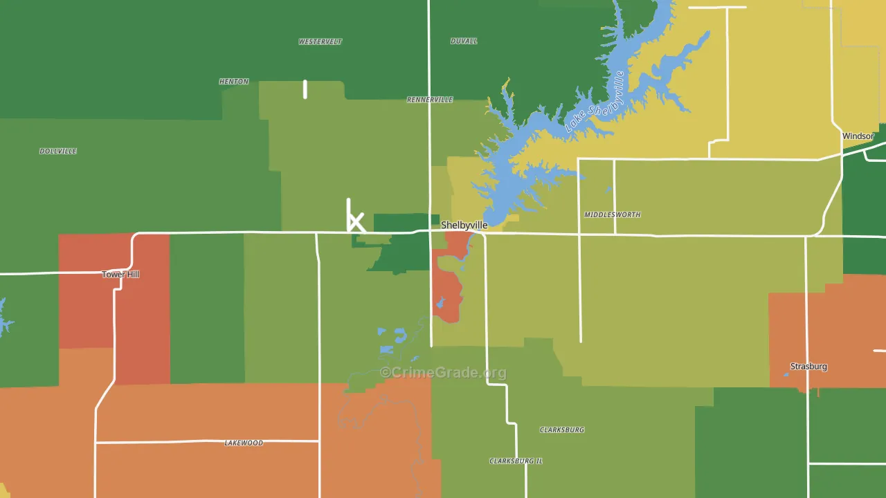 Shelby County, IL Map of Theft Rates