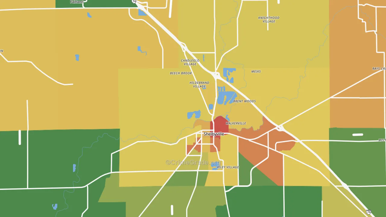 Shelby County, IN Map of Theft Rates