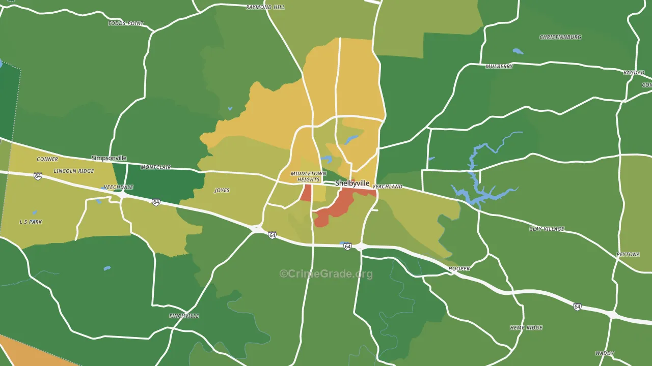 Shelby County, KY Map of Theft Rates
