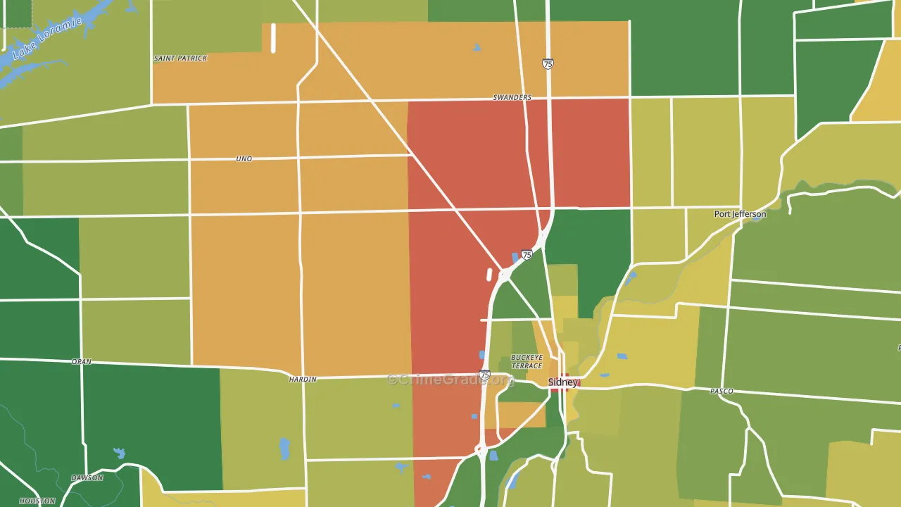 Shelby County, OH Map of Theft Rates